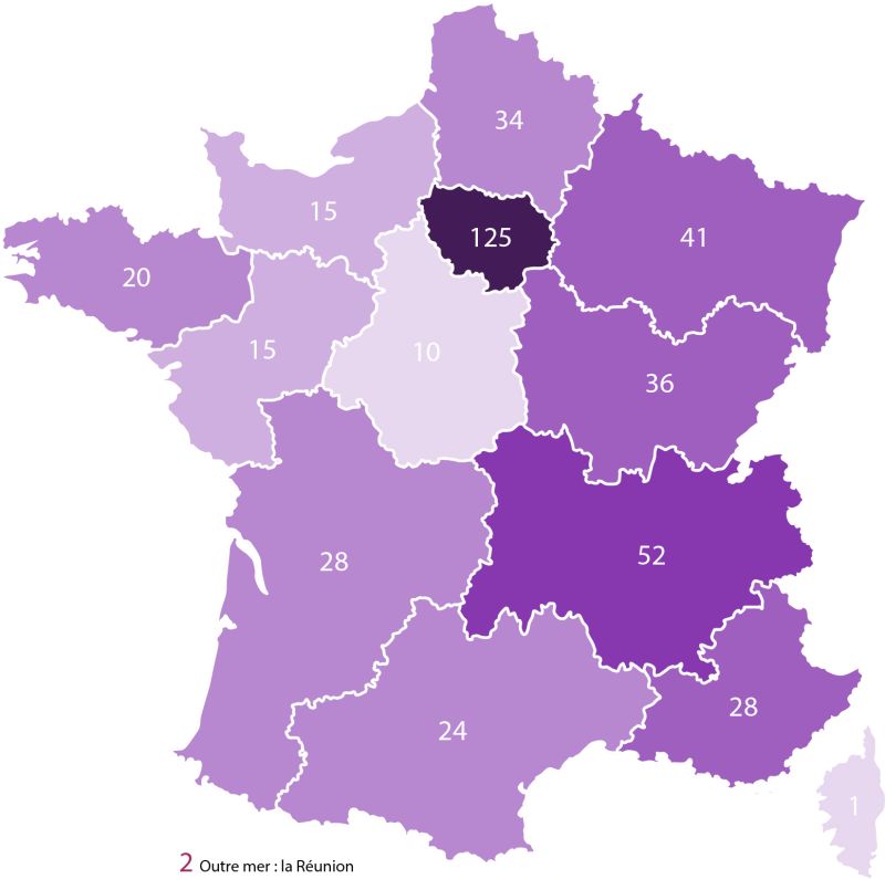 Carte montrant la répartition des chercheurs par régions